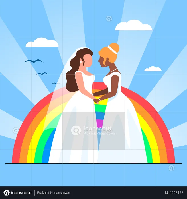 Duas mulheres lésbicas se casando  Ilustração