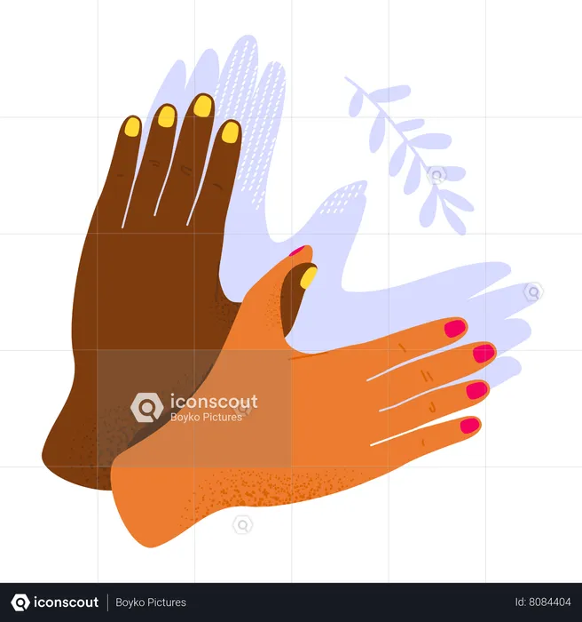 Duas palmas de diferentes nacionalidades dobradas na figura de uma pomba  Ilustração