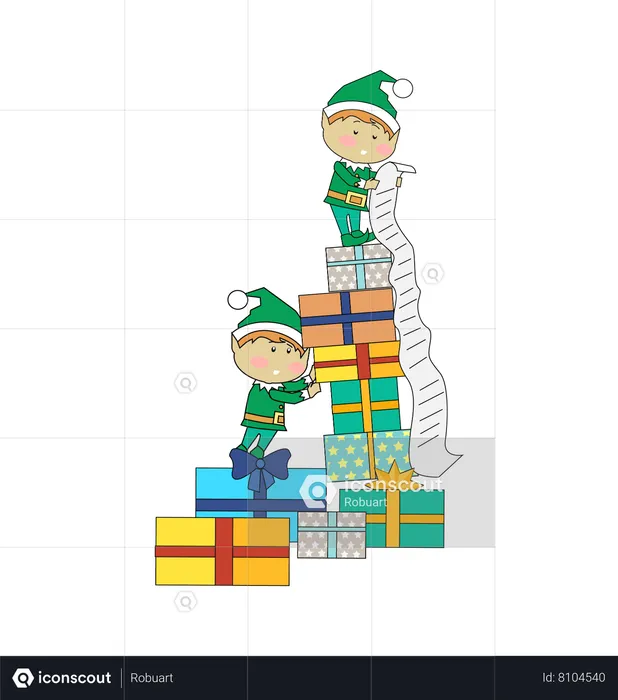 Elfos fadas com presentes de Natal  Ilustração