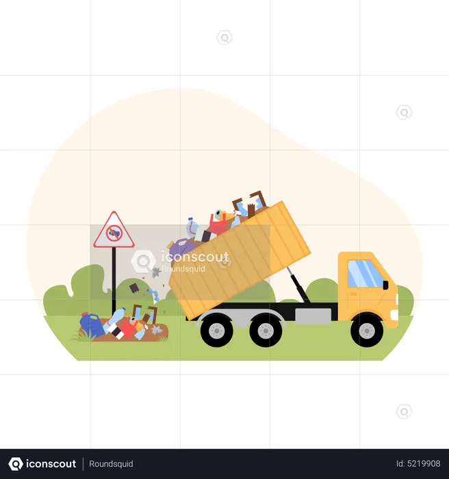 Dump truck dumping waste directly into landfills  Illustration