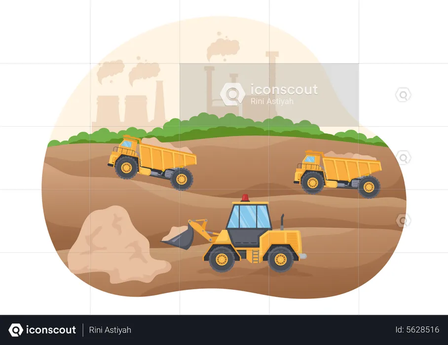 Dumper truck excavating soil from land  Illustration