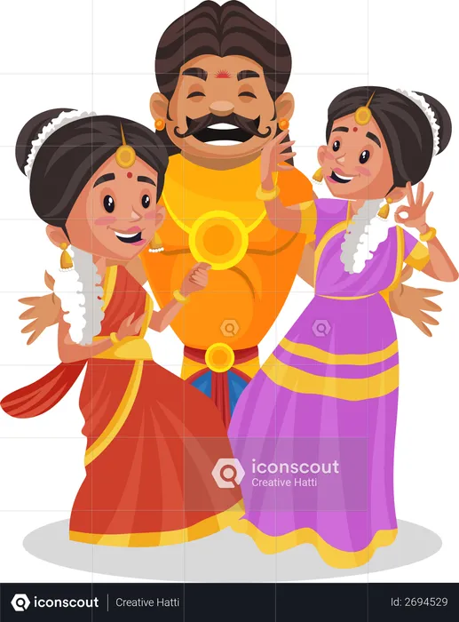 Duryodhana standing with his wives  Illustration