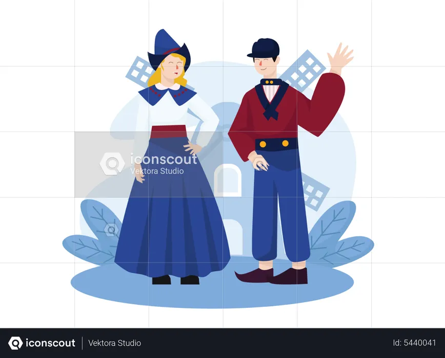 Dutch Couple in traditional clothes  Illustration