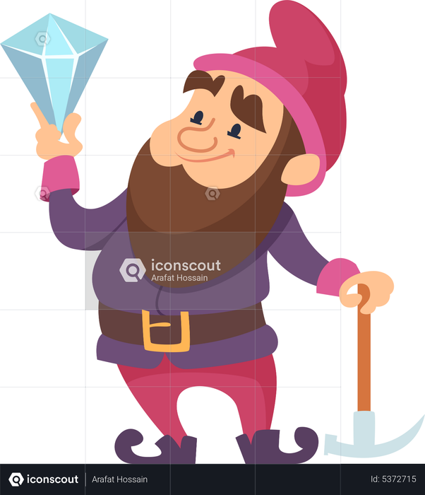 Best Premium Dwarf holding axe and diamond Illustration download in PNG