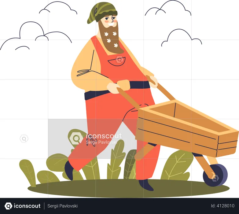 Dwarf pushing wheelbarrow  Illustration