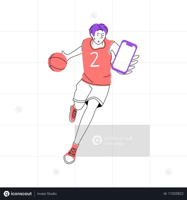 Dynamischer Basketballspieler mit Smartphone  Illustration