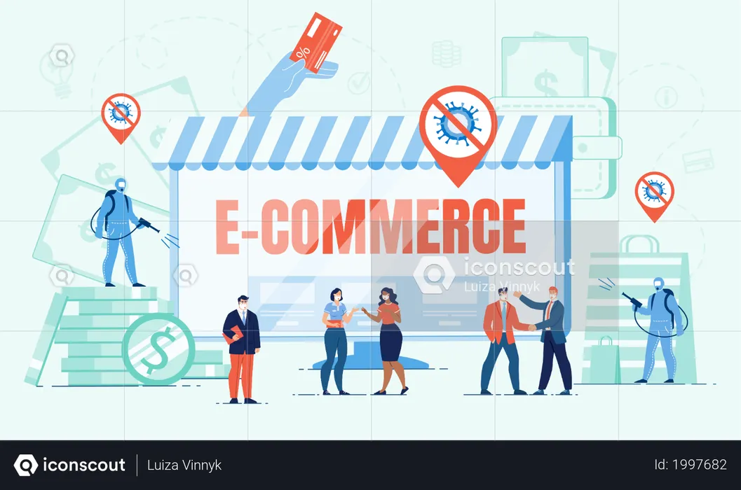 E-Commerce Business Development in Covid Pandemic  Illustration