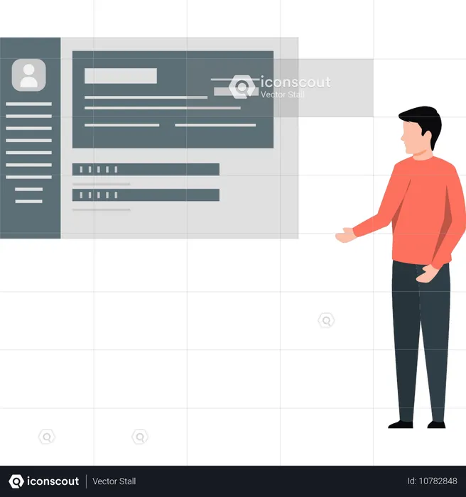 Eラーニングを説明する若い男性  イラスト