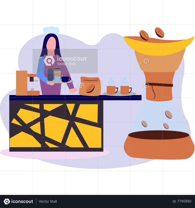 E waitress carrying  tray of coffee  Illustration