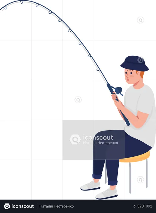 Eager teen angler with fishing rod  Illustration