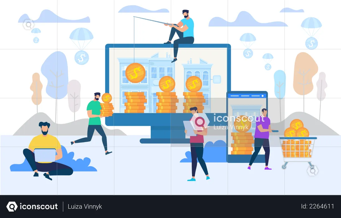 Earning and Spending Money in Internet Concept  Illustration