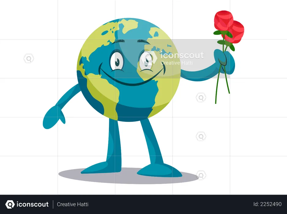Earth with red rose  Illustration