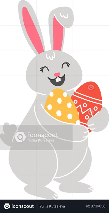 Easter Bunny holding painted eggs  Illustration