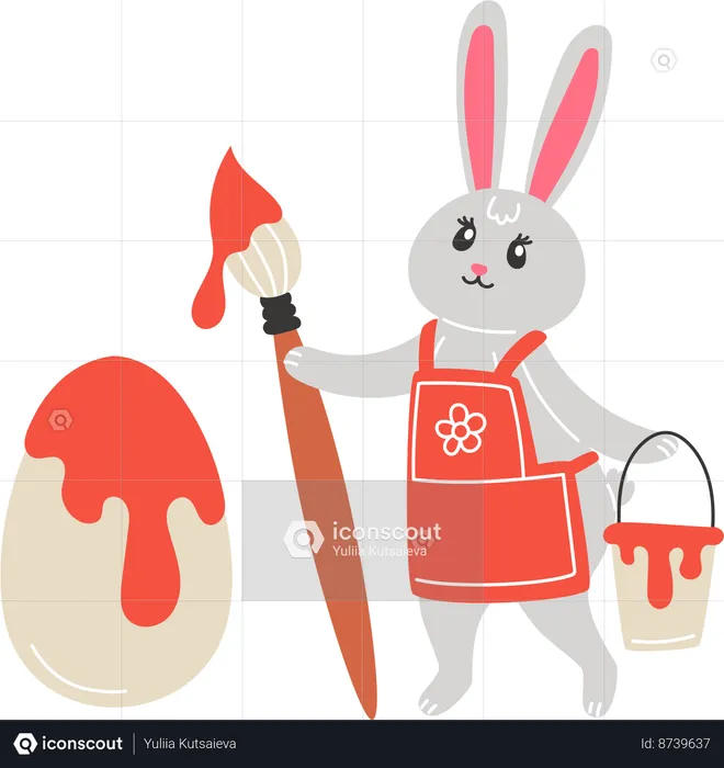 Easter Bunny paints on egg  Illustration