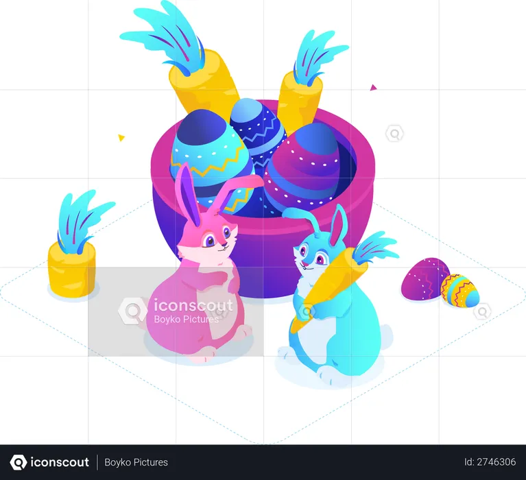 Easter egg with easter bunny  Illustration