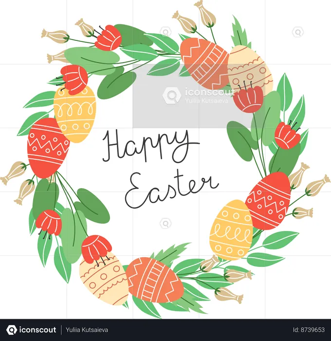 Easter Eggs And Colorful Flowers  Illustration