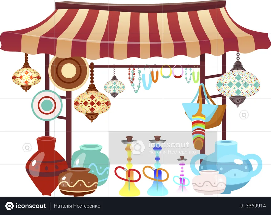 Eastern market tent with handcrafted souvenirs  Illustration
