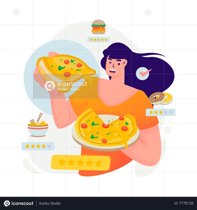 Eat pizza and give reviews  Illustration