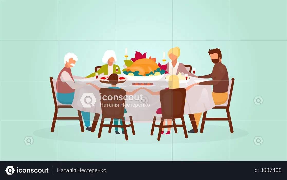Eating festive meal together  Illustration