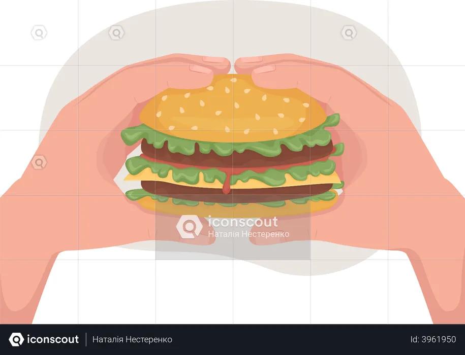 Eating hamburger  Illustration