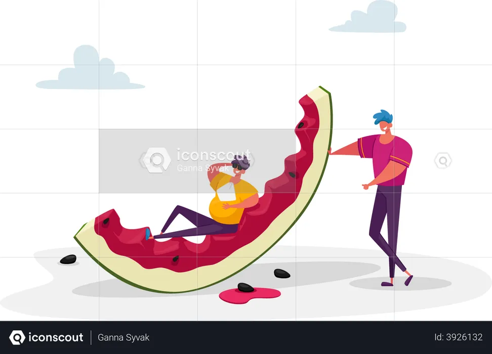 Eating slice of watermelon  Illustration