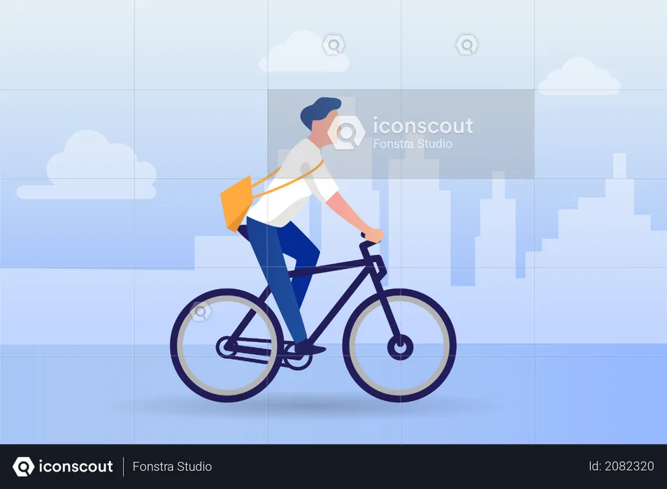 Eco friendly businessman going for work on cycle  Illustration