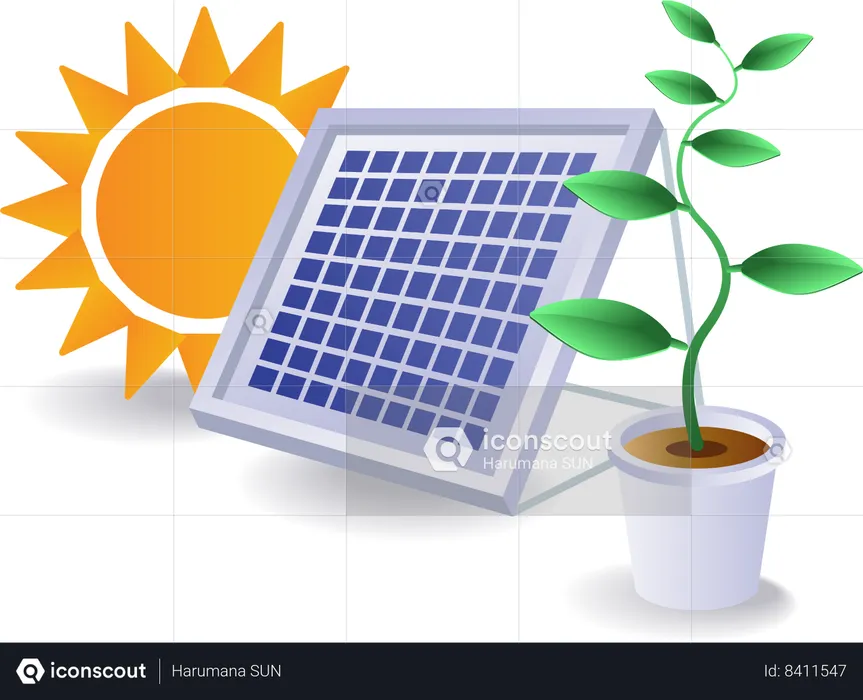 Eco green electrical energy from sun  Illustration