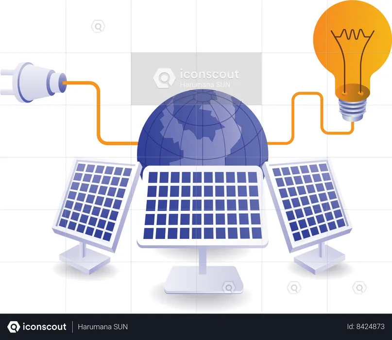 Eco green electricity from solar panel energy technology  Illustration