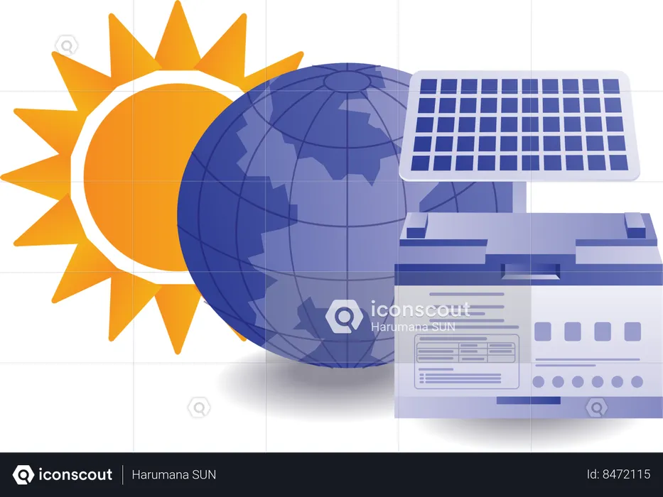 Eco green energy solar panel with storage battery  Illustration