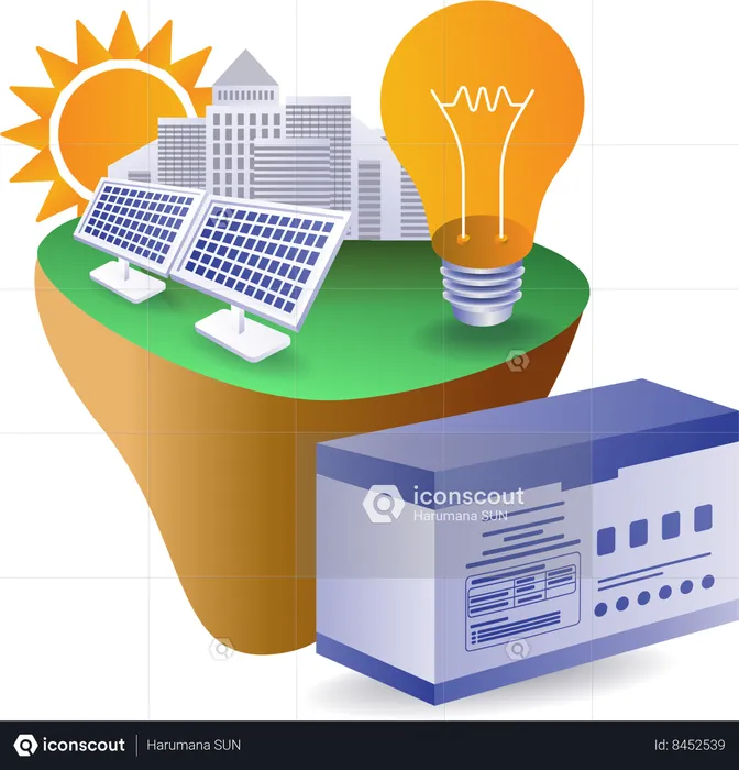 Eco green Large solar panel energy storage batteries for city life  Illustration