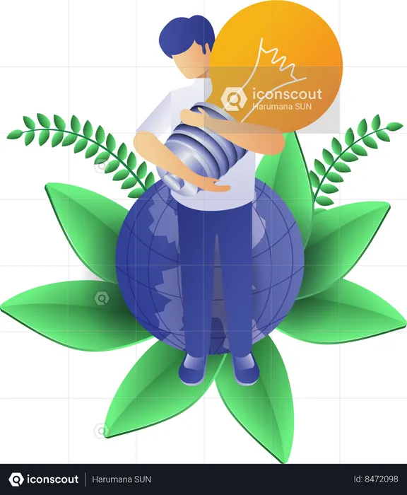 Eco green man holding light bulb  Illustration