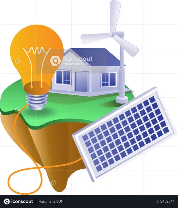 Eco green of home electricity with solar panel energy  Illustration