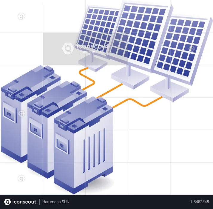 Eco green of solar panel and battery network  Illustration