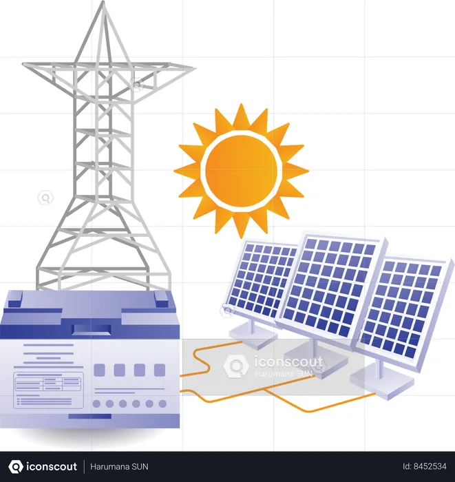 Eco green of solar panel network for home electricity  Illustration