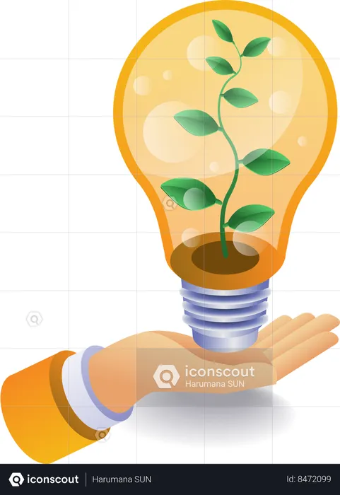 Eco green plant dop lamp above hand  Illustration