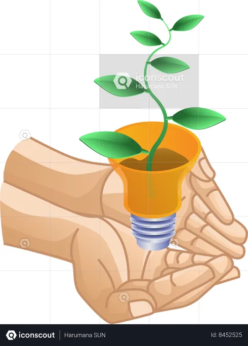 Eco green plant ideas on hands  Illustration