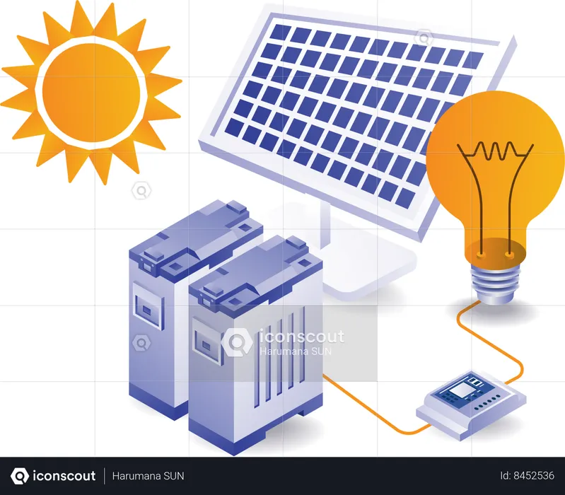 Eco green Solar panel energy storage battery  Illustration