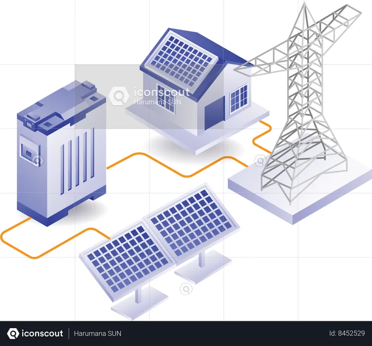Eco green solar panel for home power lines  Illustration
