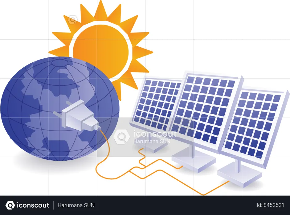 Eco green Solar panels energy from nature  Illustration