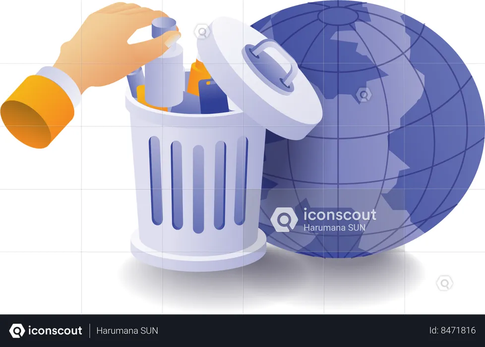 Eco throw rubbish in dustbin  Illustration