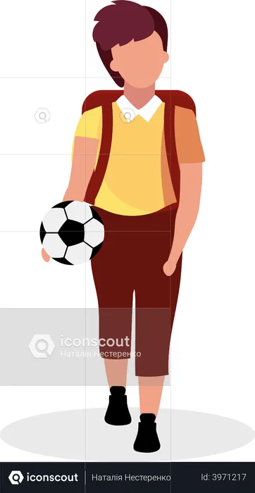Écolier avec ballon de football  Illustration