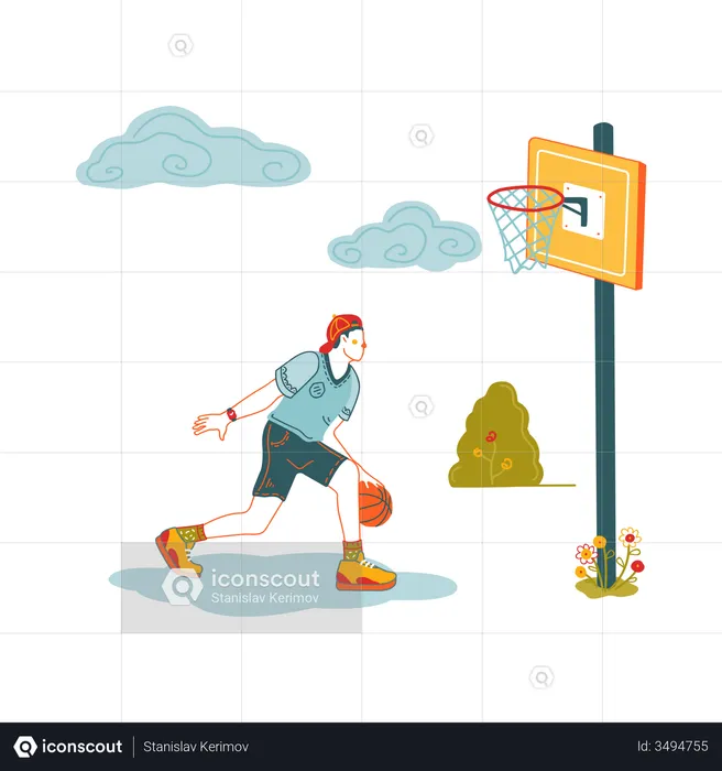 Écolier jouant au basket-ball  Illustration