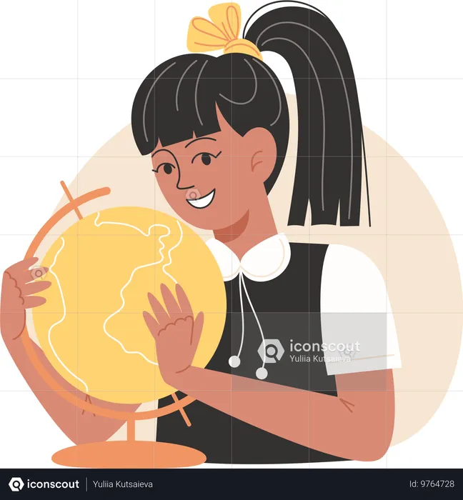 Une écolière tient un globe  Illustration