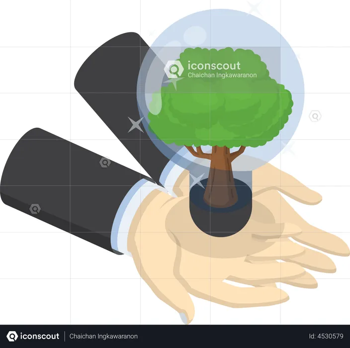 Ecological businessman holding eco plant  Illustration