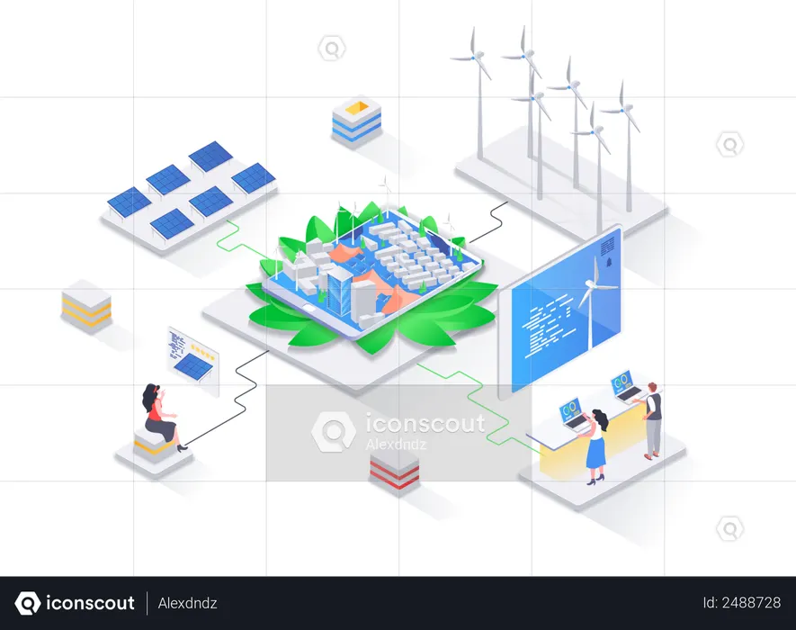 Ecology conservation and safety, renewable resources end green energy technology  Illustration
