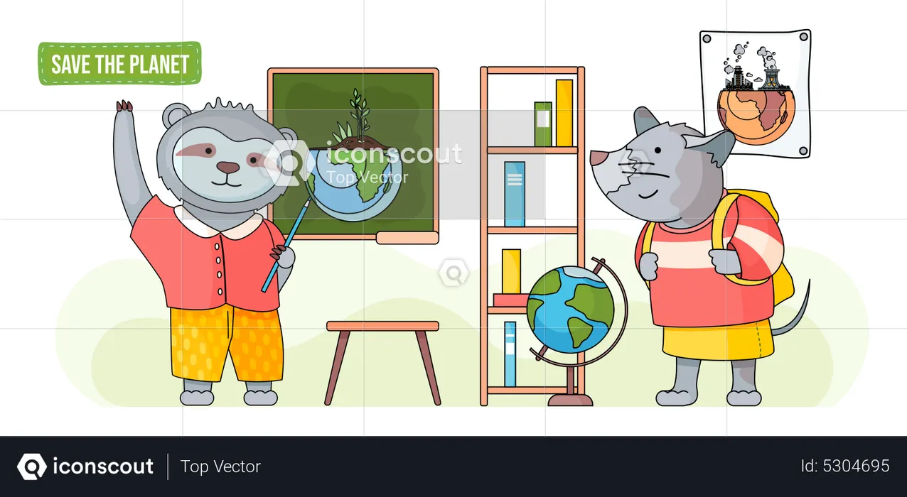Ecology lesson in the school for animals  Illustration