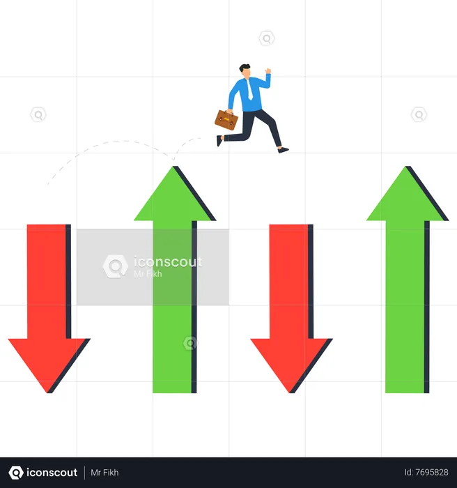 Economic and investment improvement or recover from crisis, stock market or crypto uncertainty, change from down turn to rising up concept  Illustration