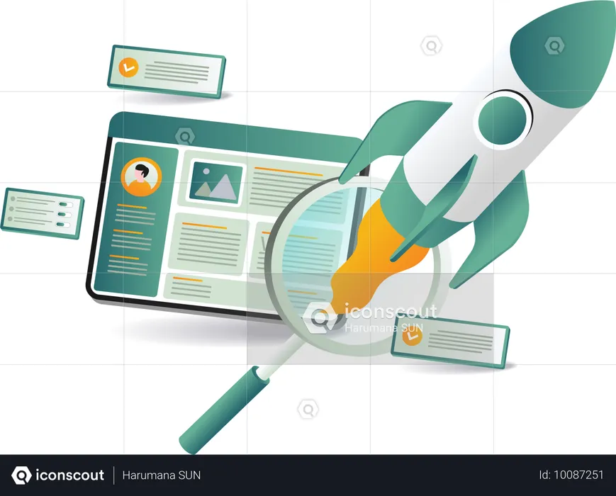 Écran d'ordinateur affichant un tableau de bord d'optimisation des moteurs de recherche avec analyse des mots clés  Illustration