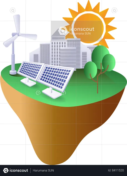 Edifícios ecológicos da cidade que extraem energia elétrica da natureza  Ilustração