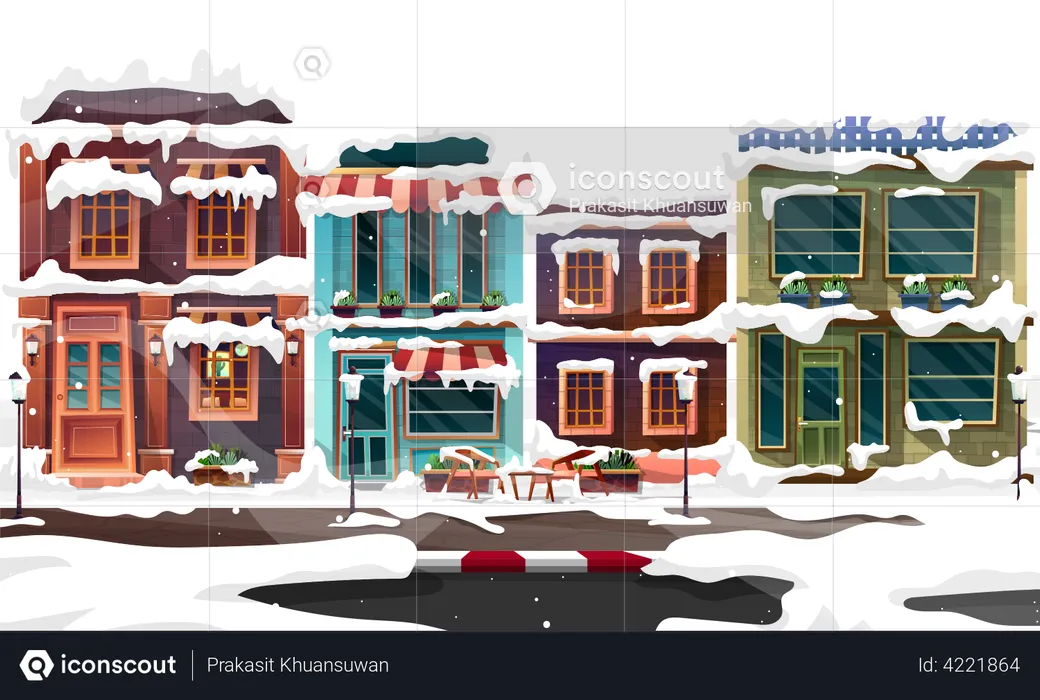 Edifícios em neve  Ilustração